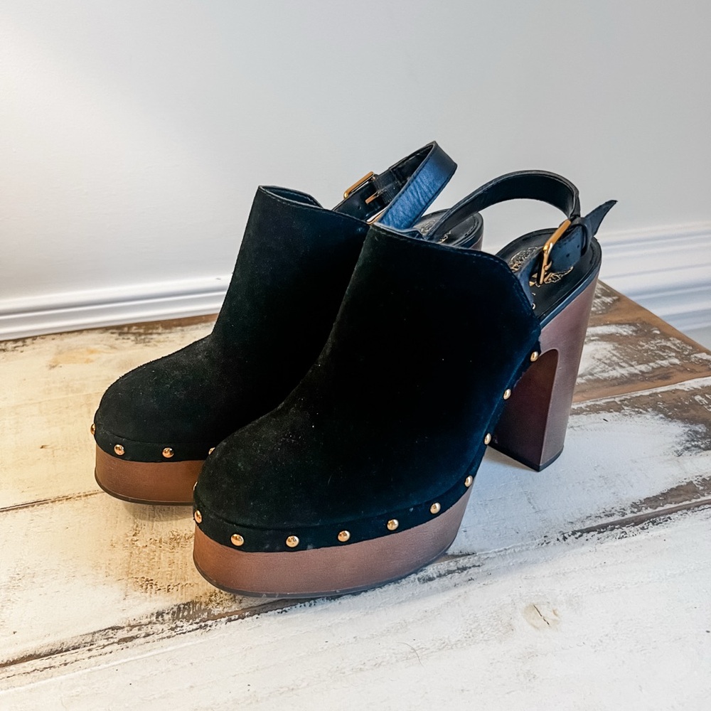 Vince Camuto Black and Brown Platform Mules